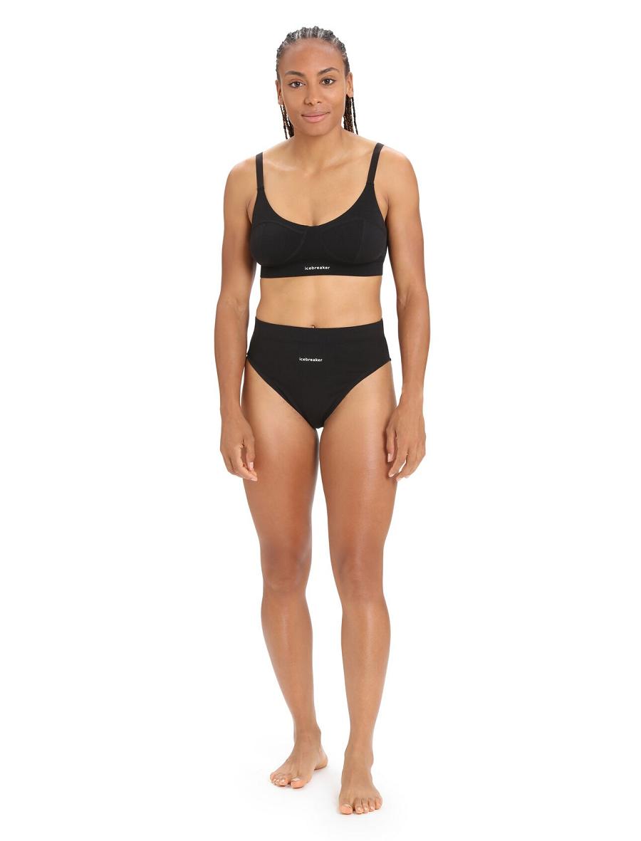 Women's Icebreaker Merino Queens High Cut Brief One Piece & Sets Black | CA 1215VRWD